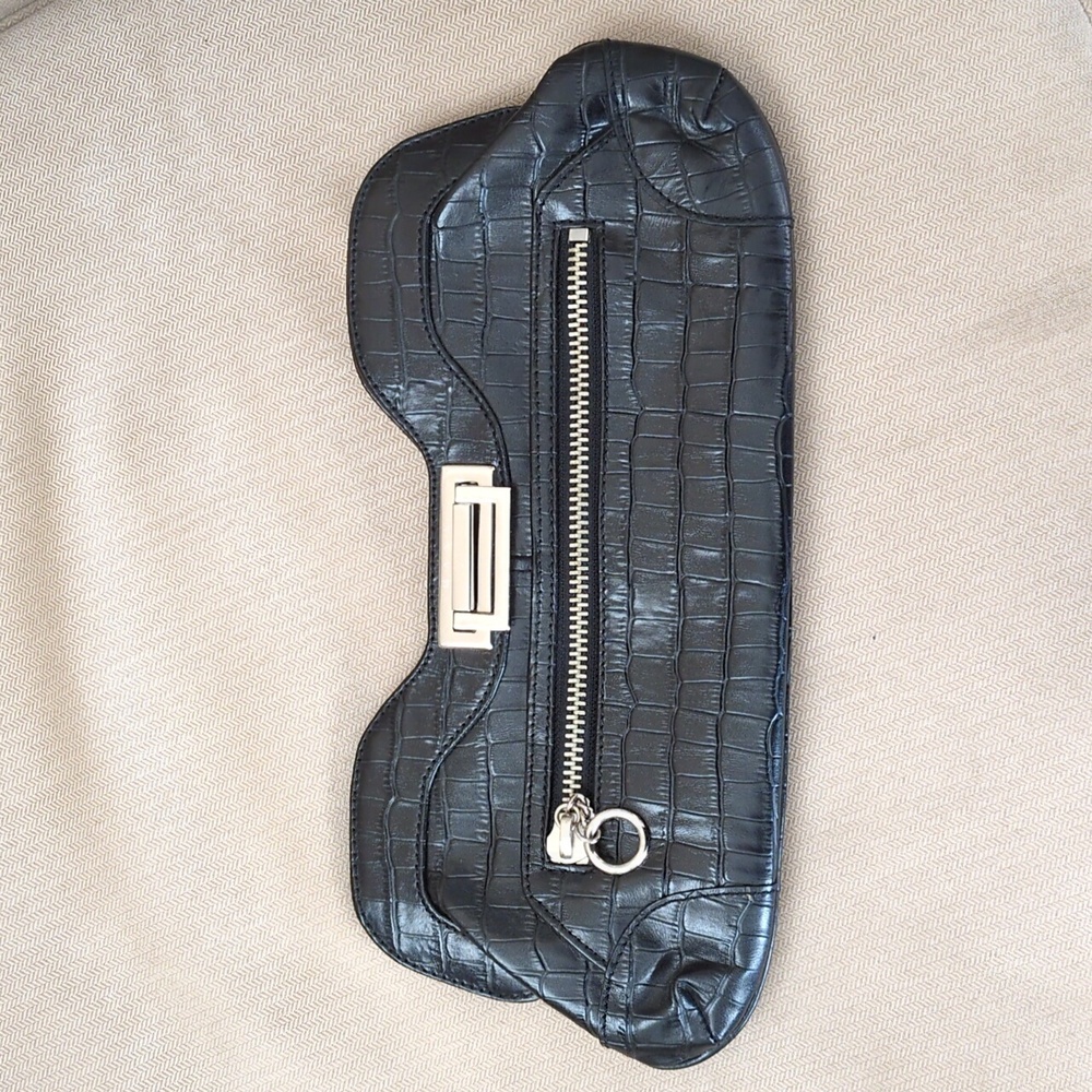 Maxx New York Crocodile-Embossed Leather Clutch In Black